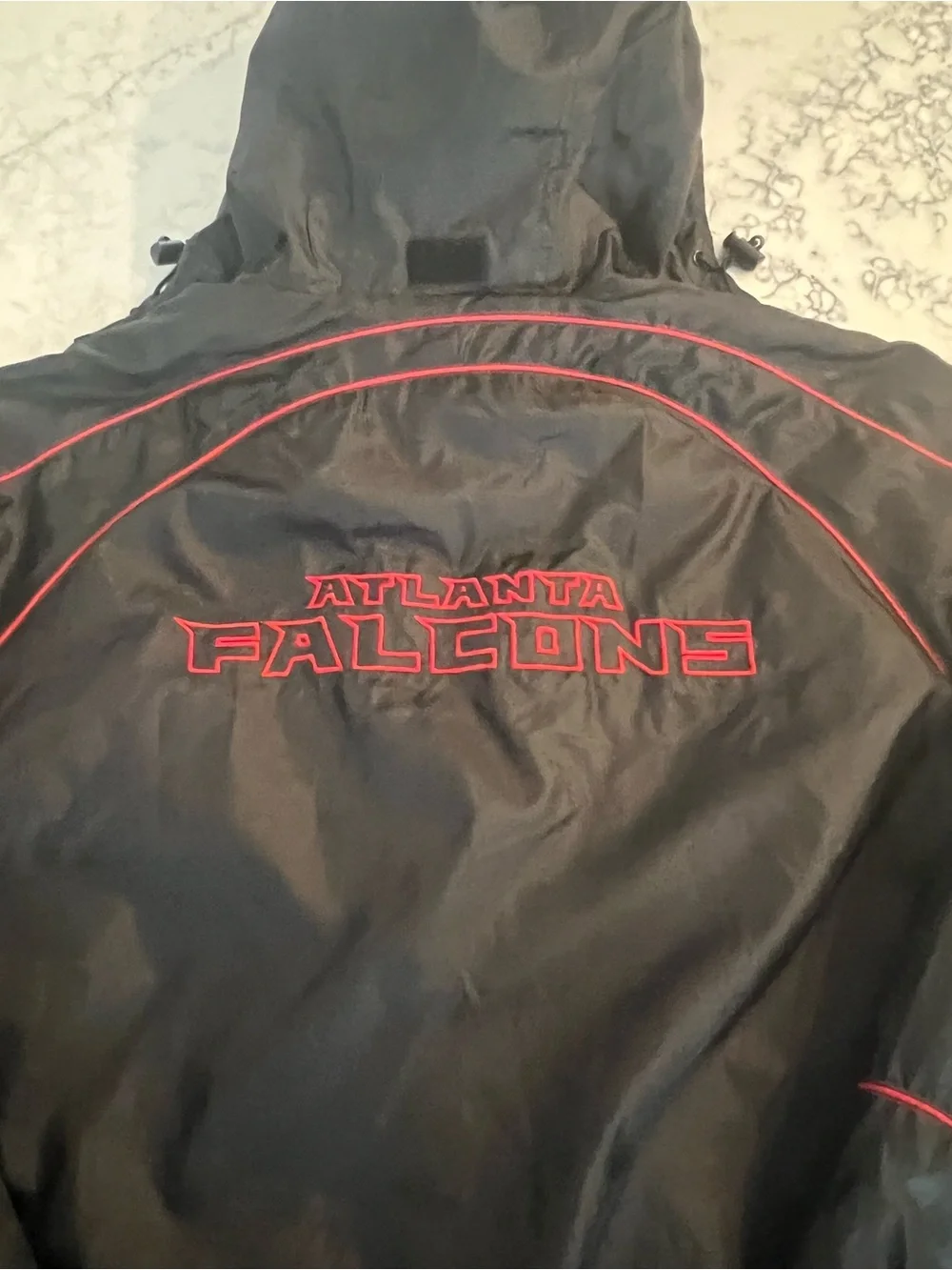 Atlanta Falcons NFL Black Vintage Hooded Full Zip Lined Jacket Pockets Large